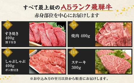 【定期便 全4回】A5ランク 飛騨牛 赤身 (すき焼き 焼肉 しゃぶしゃぶ ステーキ)  【2月・5月・8月・11月発送】| 肉 黒毛和牛 和牛 ブランド牛 定期便 スライス 飛騨高山 岩ト屋 HF1