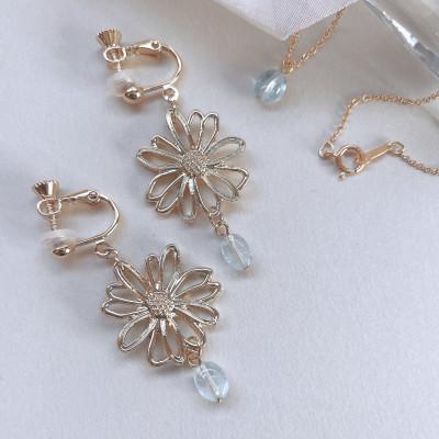 ふるさと納税 長岡京市 Agaroハンドメイド誕生石のイヤリング&amp;ネックレス(アクアマリン) おまかせデザイン2点SET