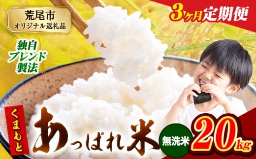 【3ヶ月定期便】熊本県産 くまもとあっぱれ米 ブレンド米 20kg 熊本県産 ふるさと納税 無洗米 精米 米 こめ ふるさとのうぜい コメ お米 おこめ《お申込み翌月から出荷》