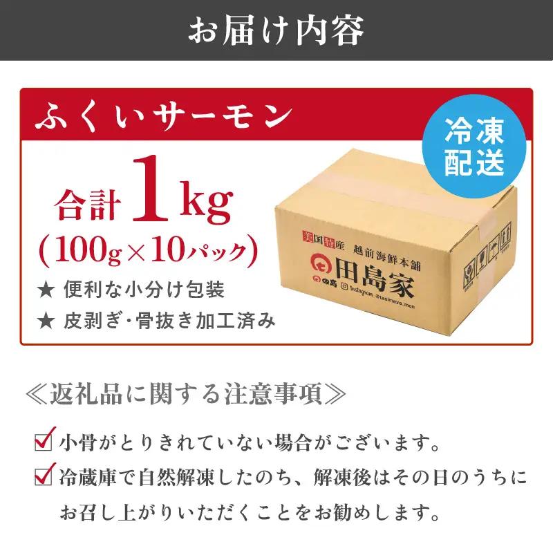 ふくいサーモン 1kg (刺身用) 真空冷凍 100g×10パック【サーモン 鮭 刺身 さけ サケ 小分け お刺身用 生食用 生食可 国産】 [C-6203]