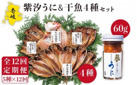 【全12回定期便】紫うに・干魚セット[JAO032] ウニ うに 干物 ひもの あじ アジ いわし イワシ みりん干し 定期便 276000 276000円 冷凍配送