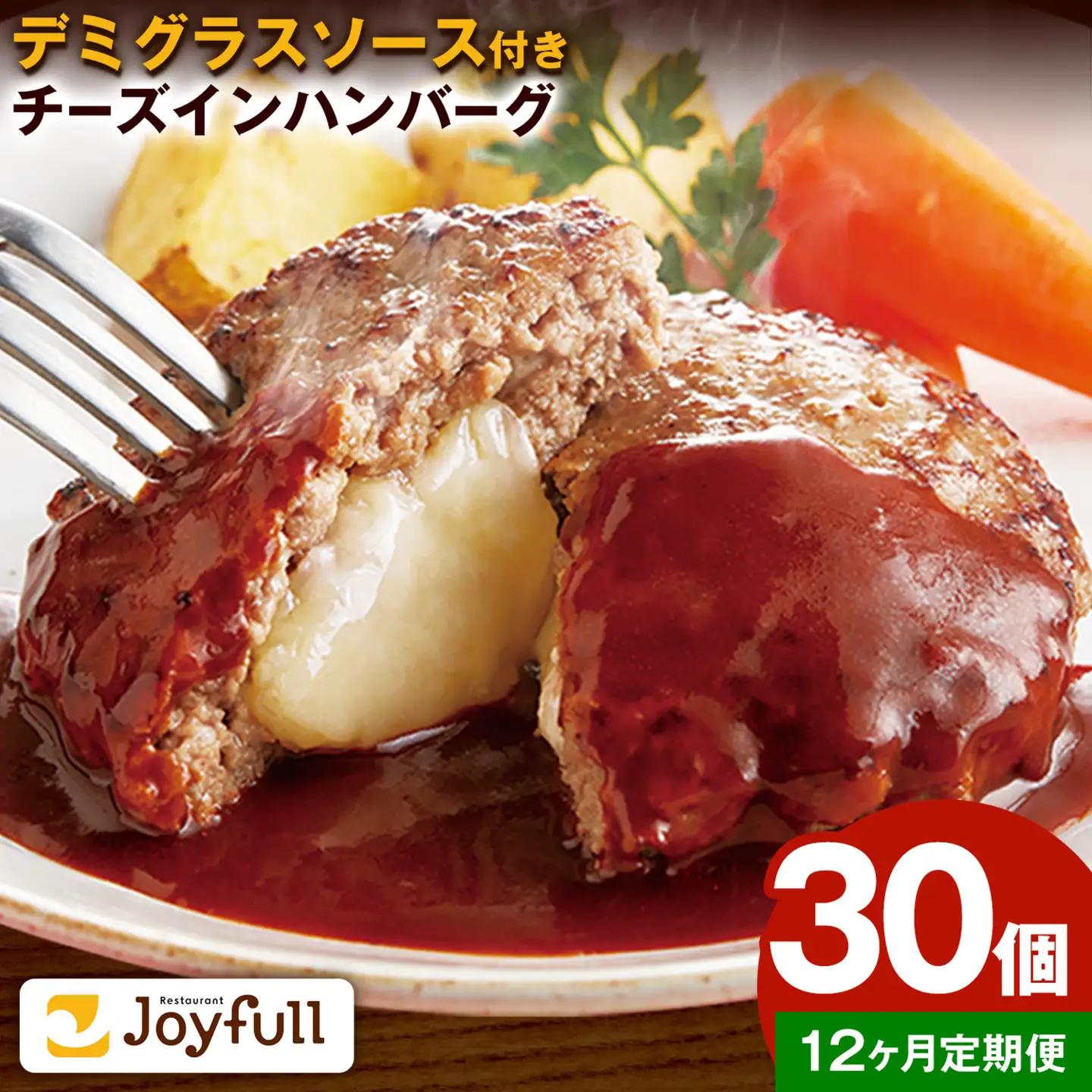 【12ヶ月定期便】ジョイフル チーズ イン  ハンバーグ デミグラスソース 付き 30個 1個135g 