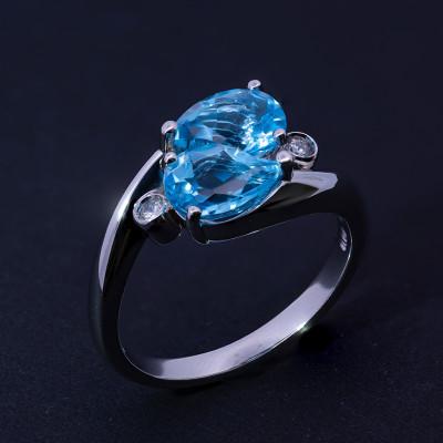 ふるさと納税 山梨県 【12.5号】Pt ブルートパーズ ダイヤモンド 水滴リング |  | 01