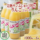 【ふるさと納税】 完熟 りんごジュース ( サンふじ ) 果汁100% ストレート 1000ml × 6本 無添加 酸化防止剤不使用 ブラベリーファーム 沖縄県への配送不可 長野県 飯綱町 〔 飲料 果汁飲料 りんご リンゴ 林檎 ジュース 信州 17000円 農家直送 〕