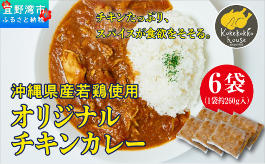 沖縄県産若鶏使用 オリジナルチキンカレー (1袋 約260g)  6袋セット | とりの丸焼こけこっこハウス | トマトベース オリジナル スパイス お肉たっぷり にんにくたっぷり 辛さ控え目 ヘルシー | 沖縄県 宜野湾市 | 冷凍 送料無料