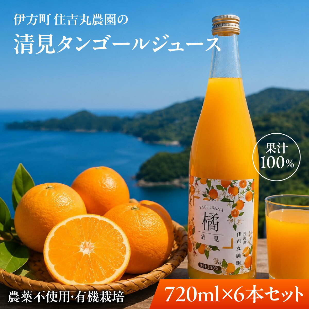 【ふるさと納税】清見タンゴールジュース 720ml×6本 【ふるさと納税 人気 おすすめ ランキング 清見タンゴール ジュース みかん ミカン オレンジ　無農薬　有機栽培　佐田岬半島　農家直送　住吉丸農園 愛媛県 伊方町 送料無料】 IKTBN009