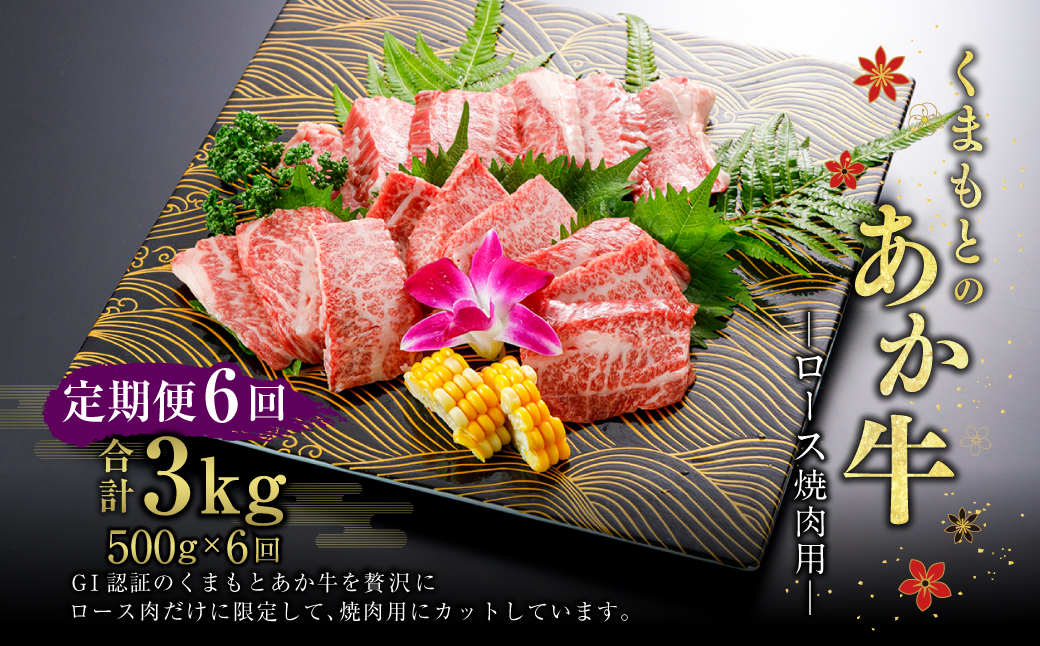 G59Q6 定期便6回【GI認証】くまもとの あか牛 ロース 焼肉用 500g 計3kg