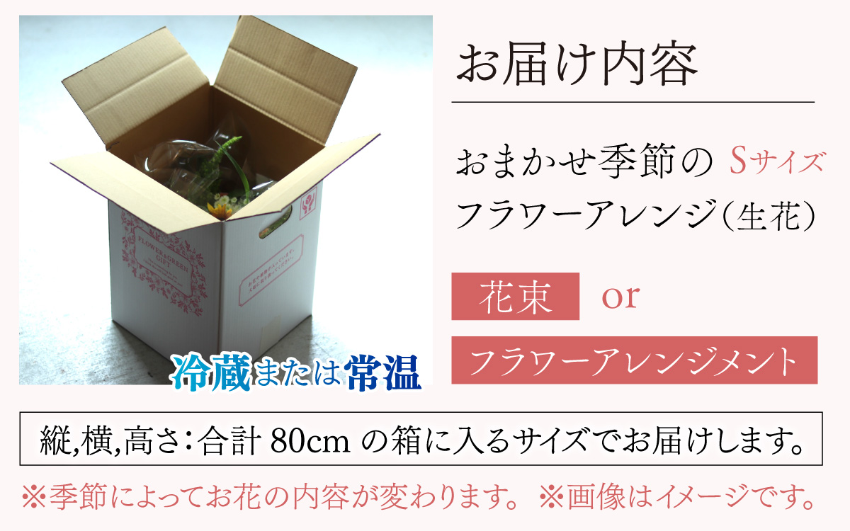【定期便１２回】おまかせ季節のフラワーアレンジ（生花）Ｓサイズ×１２ヶ月 お好み 日時指定可能