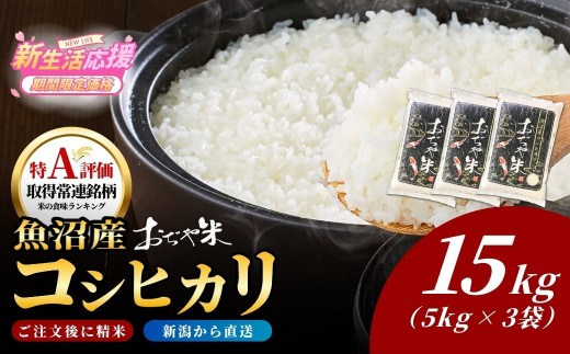 【コシヒカリ】令和7年産 新潟県 魚沼産コシヒカリ 計15kg (5kg3袋) 徹底した品質管理でお届け！ JA魚沼 | 新潟産コシヒカリ 特A評価 魚沼産 新潟県産コシヒカリ 新潟県産こしひかり 魚沼コシヒカリ お米 米 こしひかり 白米 精米 ブランド米 特A評価地区【0002-JA14】