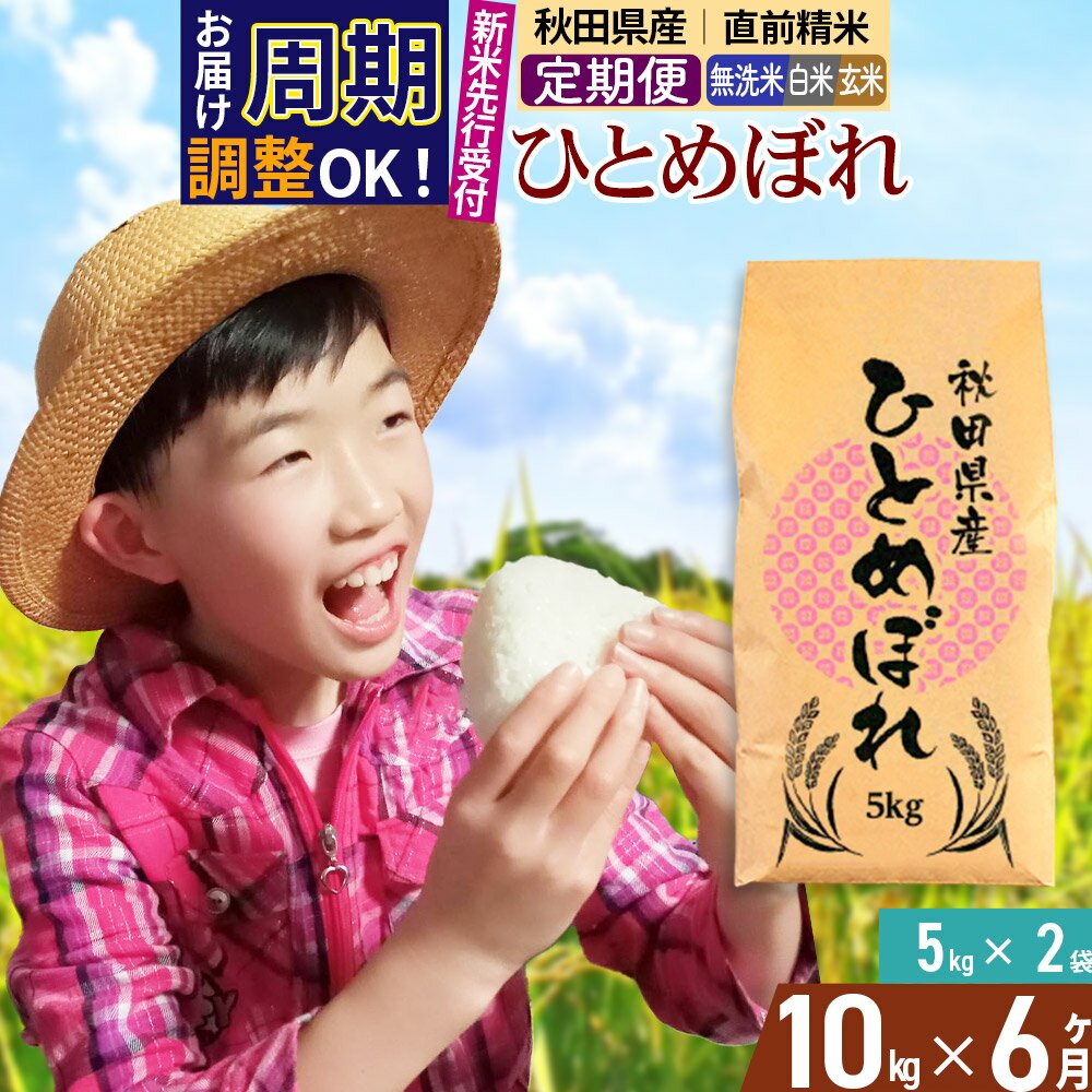 【ふるさと納税】《予約受付》《定期便6ヶ月》令和7年産【無洗米／白米／玄米】通算5回 特A 秋田県産ひとめぼれ 10kg (5kg×2袋)×6回 お届け周期調整 隔月もOK【2025年11月中出荷予定】