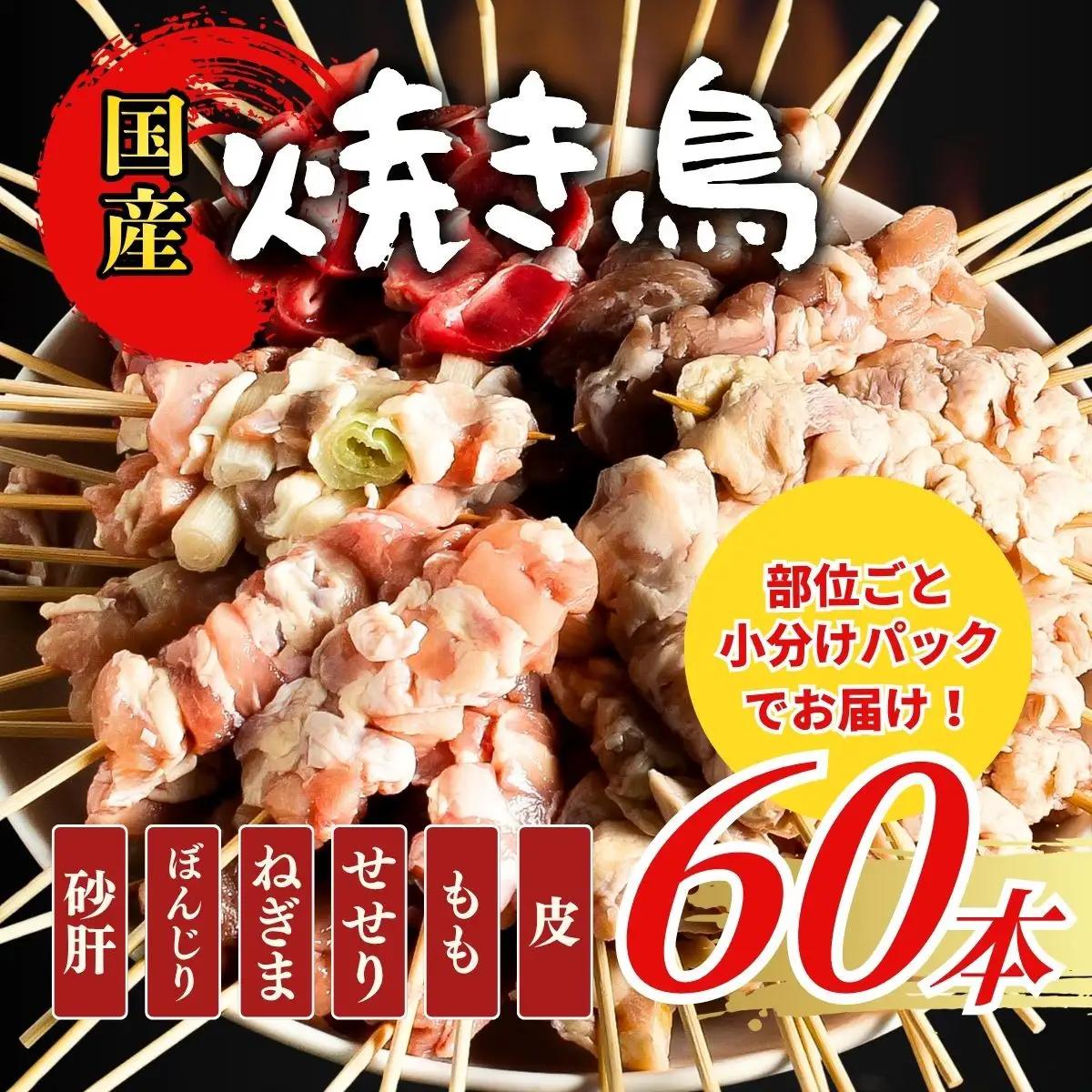 【職人手刺し】国産焼き鳥 6種60本 【部位別パック】小分けパック（生串・冷凍） 【鳥取県 境港市】