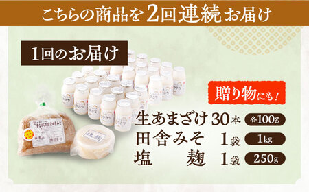 【2回定期便】さきちオリジナル 腸活3点セット（生あまざけ 100g×30本・手作り糀の田舎みそ(麦みそ)・食材のうまみ倍増 塩糀） [OBF033]