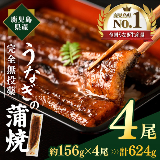 鹿児島県産うなぎ蒲焼 (計約624g / 約156g×4尾) 鰻 ウナギ うなぎ【薩摩川内鰻】 A1114