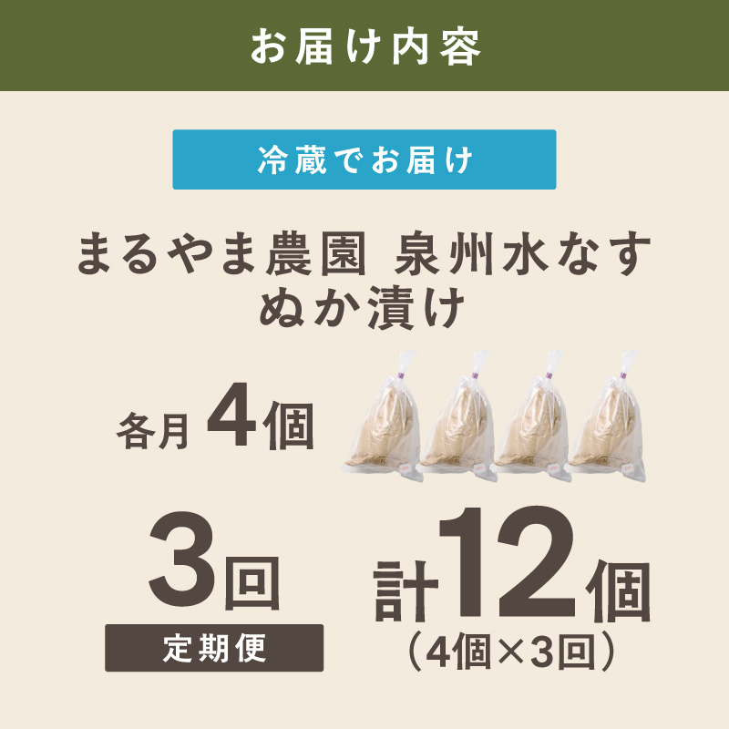 まるやま農園 泉州水なす ぬか漬け 毎月4個 3回定期便【087C-107】