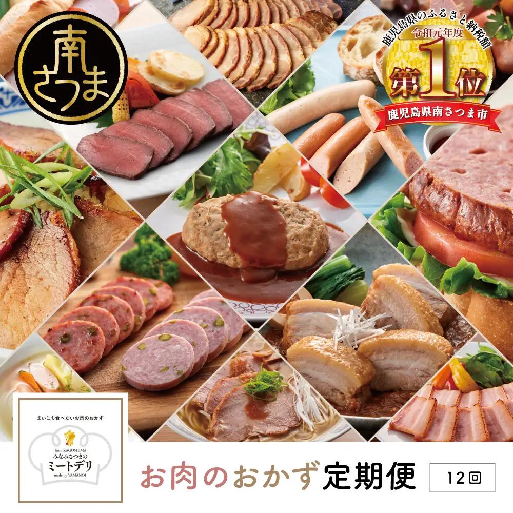 【定期便 全12回】お肉のおかず定期便［みなみさつまのミートデリ］  ハンバーグ 焼き豚 ウインナー ソーセージ ローストポーク ハム ピスタチオ入り フランクフルト 切落し ミートローフ 豚バラ チ