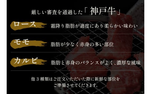 【神戸牛 6種の希少部位焼肉食べ比べ 500g 冷凍】箱入り ギフト 和牛 牛肉 ステーキ しゃぶしゃぶ すき焼き 焼肉 発送：入金確認後3週間程度 ふるさと納税で贈る至福の味わい！自慢の神戸牛をご自
