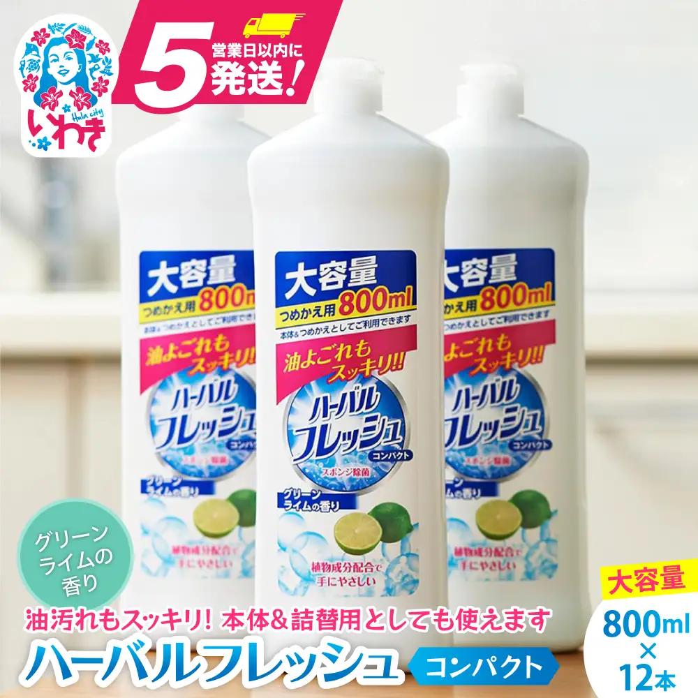 【ミツエイ】食器洗剤 ハーバルフレッシュコンパクト　グリーンライム(詰替) 800ml×12本 洗剤