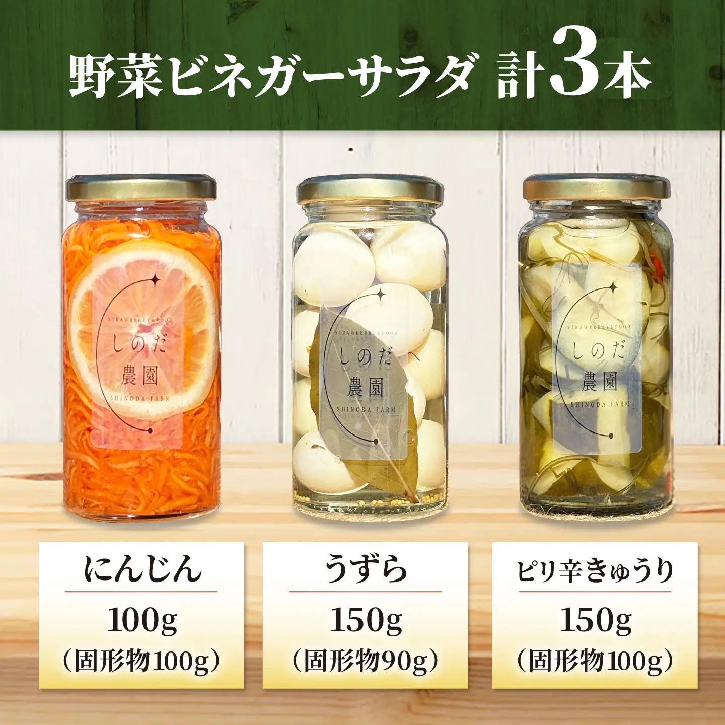 野菜ビネガーサラダ 3本（うずら・ピリ辛きゅうり・にんじん） 常備菜 おかず 愛西市 / しのだ農園-SHINODA FARM-[AECE011]