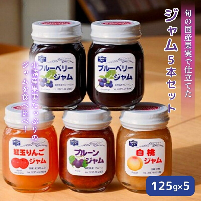 【ふるさと納税】ジャム 果実使用 125g 5本 セット 信州小諸産 ブルーベリー プルーン 白桃 りんご 長野 加工品 フルーツ 果物 　お届け：寄附入金確認後、随時発送