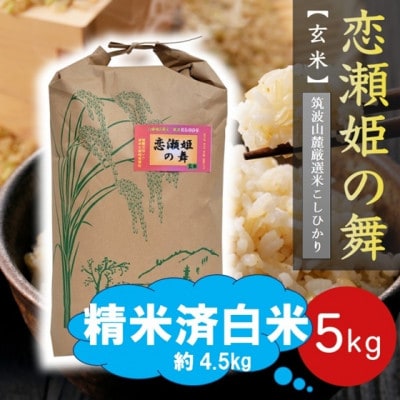 【玄米5kg⇒白米】筑波山麓厳選★検査1等米こしひかり【恋瀬姫の舞】令和7年産【配送不可地域：離島・沖縄県】【1700080】