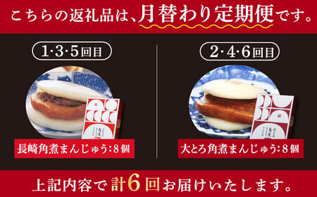 【6回定期便】月替わり 角煮まんじゅう 2種 お楽しみセット （角煮まんじゅう8個・大とろ角煮まんじゅう8個）【岩崎食品】[DBG068]/ 長崎 小値賀 角煮 まんじゅう 大トロ 定期便