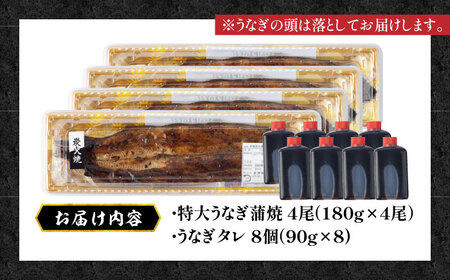 国産 本格炭火焼 特大 うなぎ 蒲焼 4尾（180g×4尾）/炭火焼古賀[UDH043]