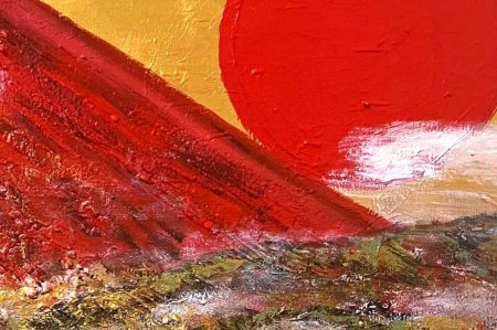 富士山溶岩パワーアート「赤富士から流れる金流の桂川」 絵画 アート