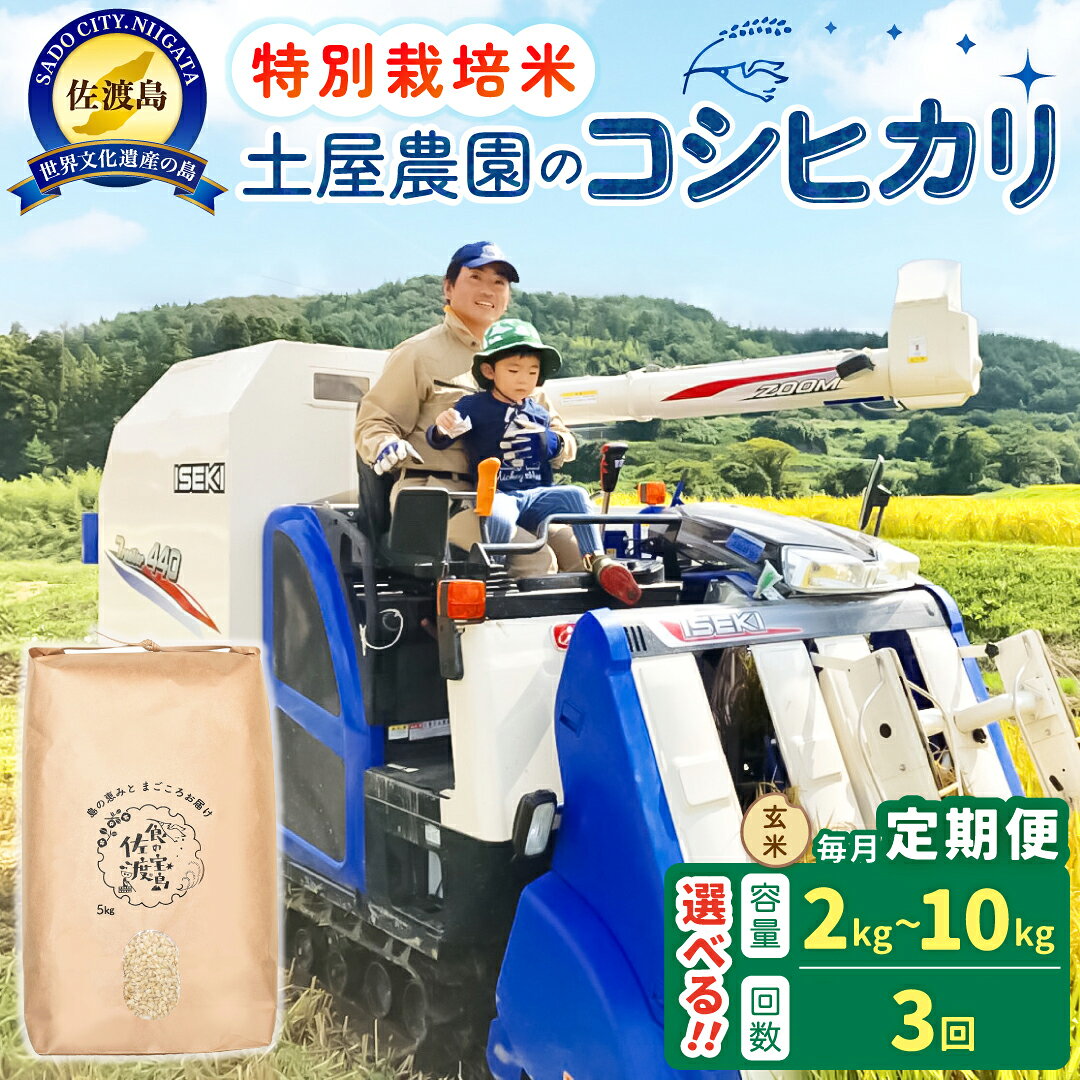 【ふるさと納税】【3か月定期便】米 玄米 コシヒカリ 2kg 5kg 10kg 選べる 令和8年産 特別栽培米 土屋農園 佐渡島産 こしひかり 農家直送 ごはん おにぎり 新潟県 佐渡市