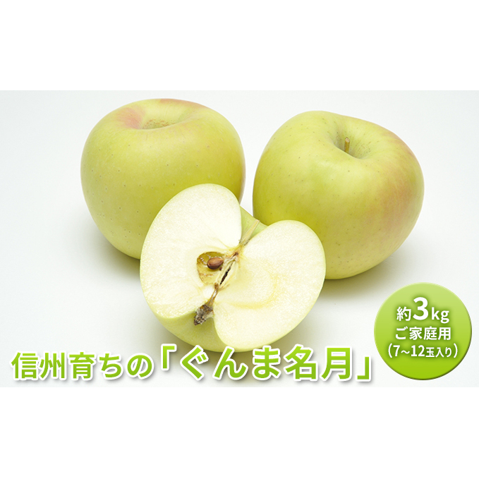 信州育ちの「ぐんま名月」約3kg 家庭用 7～12玉入り 果物 りんご フルーツ デザート 黄色 甘み 強い 