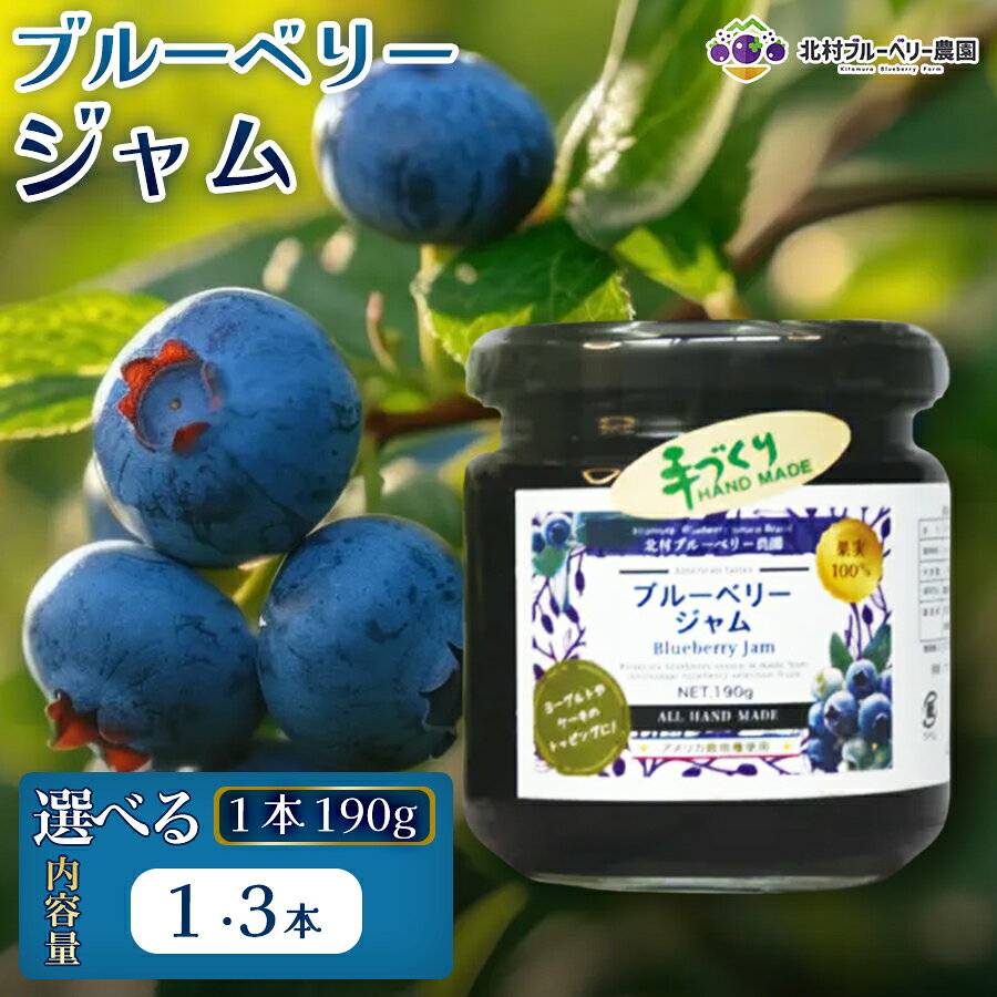【ふるさと納税】 ブルーベリージャム 190g 選べる 数量 1本 or 3本 無添加 摘みたて 手作り 果実 100% アントシアニン トッピング 冷蔵 宮城県 宮城 石巻市 石巻