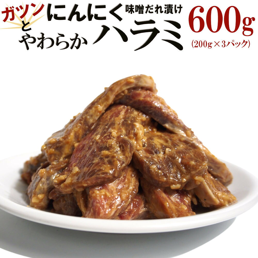 【ふるさと納税】ガツンとにんにくやわらかハラミ味噌だれ漬け600g（200g×3） | 肉 お肉 にく 牛肉 ハラミ 牛ハラミ にんにく 味噌だれ 味付き 情熱ホルモン 小分け 便利 食品 ギフト 送料無料