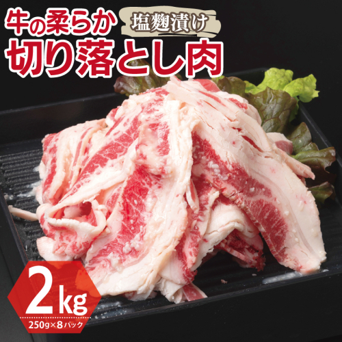 牛肉 切り落とし 塩麹漬け 合計2kg【味付け 小分け 焼くだけ 簡単調理 BBQ 牛肉 250g×8袋】 G3393