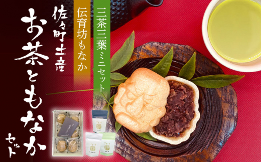 【佐々町観光協会】【三茶三葉2nd】茶園のお茶3種と佐々伝育坊もなかセット [QAW004] / 長崎県 佐々町