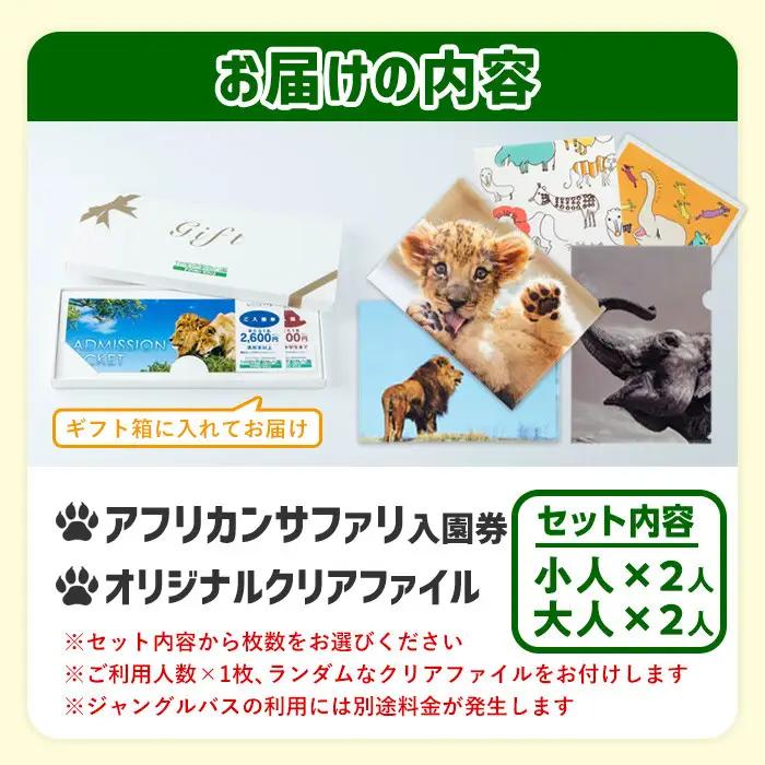 アフリカンサファリ入園券とオリジナルクリアファイルのセット(入園券(大人2枚・小人2枚)とクリアファイル)チケット 動物園 サファリパーク形動物園 家族旅行 デート 観光【110601300】【九州ア