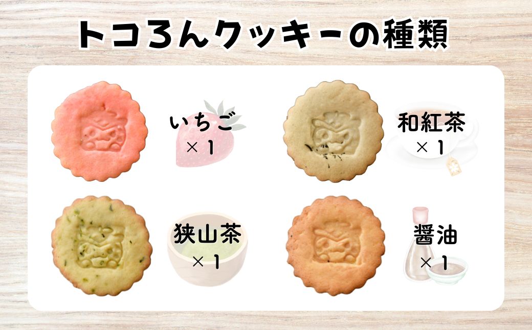 トコろんクッキー 7種10枚セット | クッキー お菓子 焼き菓子 おやつ 詰め合わせ 苺 抹茶 紅茶 チョコ チョコレート プレーン 狭山茶 醤油 スイーツ おいしい お取り寄せ 人気 ご当地キャラ