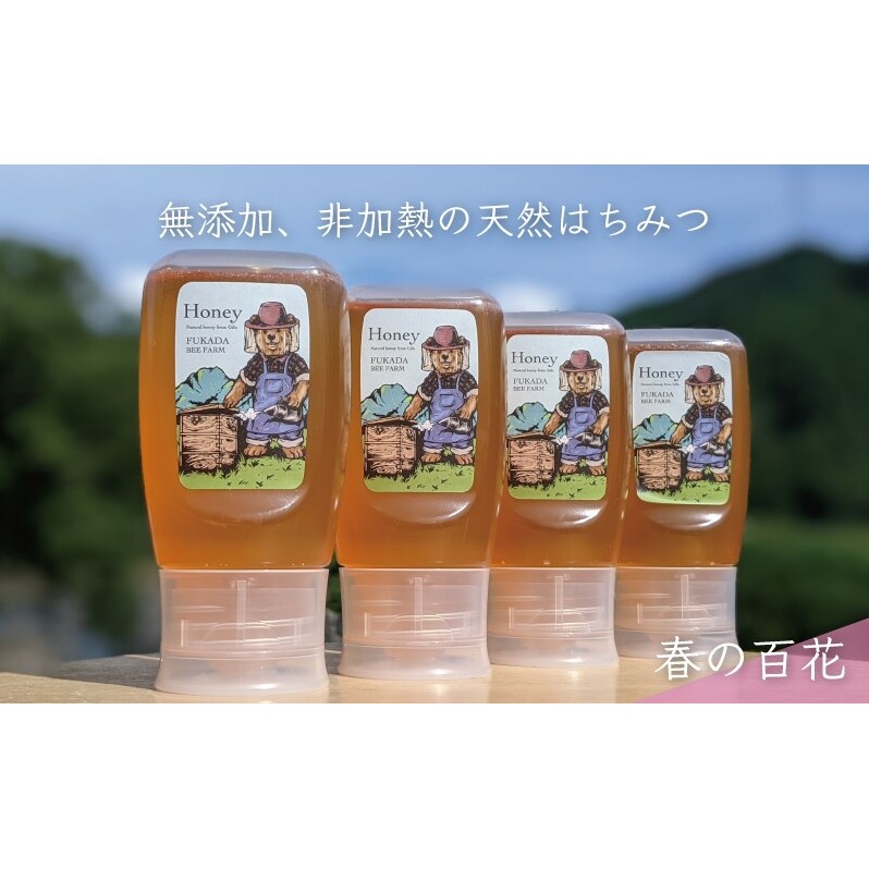 【先行予約 2025年6月20日より発送】合計1200g 天然蜂蜜 国産蜂蜜 非加熱 生はちみつ 岐阜県 美濃市産 春 (蜂蜜300g入りピタッとボトル4本セット)A12 深田養蜂のハチミツ_イメージ