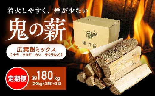 
            【定期便】鬼の薪(鬼北の広葉樹ミックス乾燥薪)3箱を3ヶ月連続でお届け！<薪 ストーブ 定期便 アウトドア キャンプ ピザ ボイラー 自然 火 炎 燃料 焚火 暖炉 窯焼き 四国薪販売 焚火 キャンプファイヤー 愛媛県 鬼北町> ※離島への配送不可
          