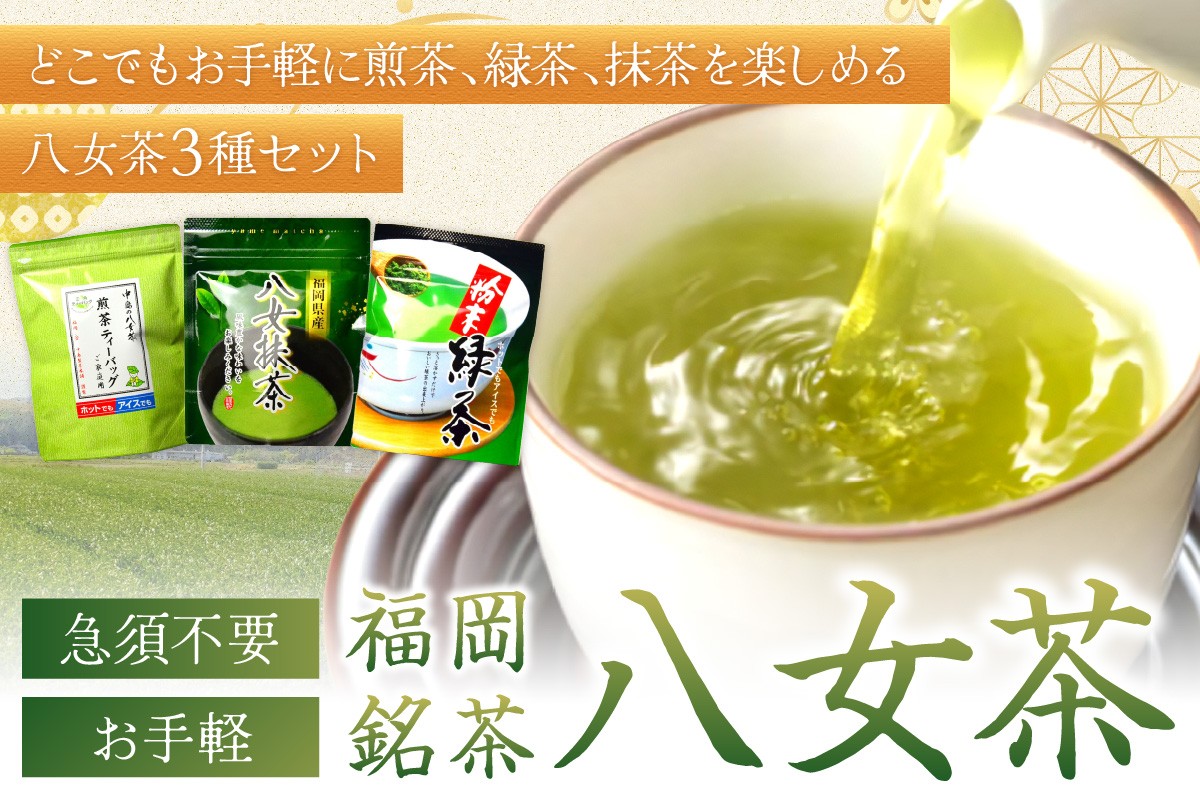 
福岡銘茶八女茶　急須要らずのお手軽セット【001-0088】
