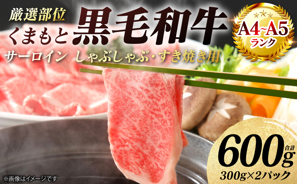 【A4～A5ランク】 【厳選部位】 くまもと黒毛和牛 サーロイン しゃぶしゃぶ すき焼き用 600g （300g×2パック） 和牛 牛肉 お肉 黒毛和牛 鍋 冷凍 おかず 熊本県 八代市