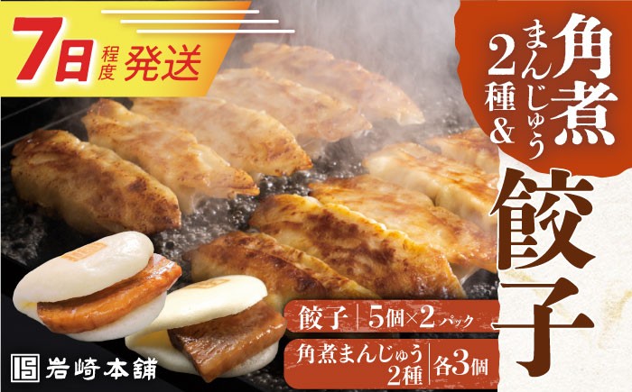 
                  7日発送）【簡易包装】角煮まんじゅう2種＆ぎょうざ（長崎角煮まんじゅう3個/大とろ角煮まんじゅう3個/長崎ぎょうざ5個×2袋）  [EAB003] 角煮まんじゅう 角煮 まんじゅう かくにまんじゅう 角煮 かくに 角煮まん 餃子 ぎょうざ 長崎 岩崎本舗
                