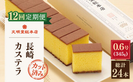 【全12回定期便】「こだわりの逸品」長崎 カステラ  [1.2号] 計24本（0.6号10切入×2本入/回）【文明堂総本店】 [QAU022] [QAU022]