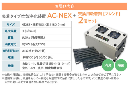 吸着式空気脱臭装置「AC-NEX」 交換用吸着剤２個セット 吸着剤 高性能活性炭 化学物質 脱臭 生ごみ トイレ 介護 工場 ペット 福岡 志免