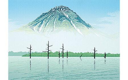 「緑陽 煙る焼岳」【 版画 額付 小川手漉和紙 小暮真望 東松山 埼玉県 】
