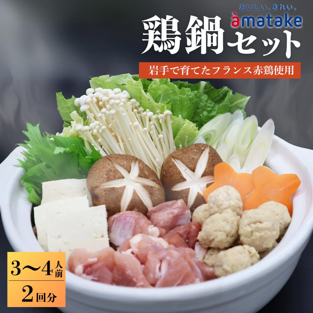 【ふるさと納税】岩手で育てたフランス赤鶏 鍋セット 3〜4人前 2回分 ふるさと納税 鶏鍋 鍋 お鍋 鶏肉 鶏団子 鶏だんご 塩鍋つゆ 冷凍 冬限定 期間限定 アマタケ