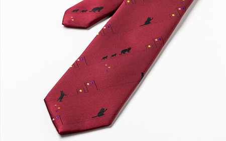 シルク ネクタイ （INOKUCHI1567 ） 商店街 と ネコ柄 エンジ色 ビジネス スーツ メンズ 岐阜市 / 皐月屋[ANBR011]