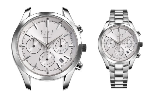 【シルバー×ホワイト （ATC-40SVWH）】 【株式会社Knot】 選べる！ プレミアムシリーズ オートマティック クロノグラフ ＆ ステンレスリンクブレスレット 腕時計 時計 ストップウオッチ ウォッチ 日本製 機械式時計 機械式 自動巻き 東京都 武蔵野市