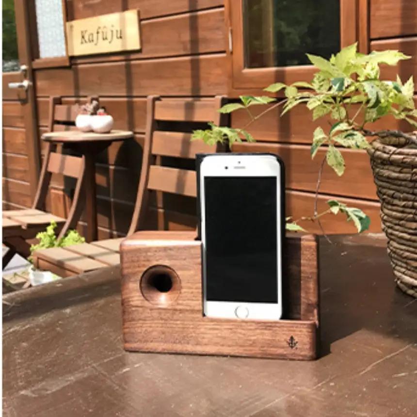 木製 スマホ スピーカー 【 アウルfree 】 ブラックチェリー 薄茶色