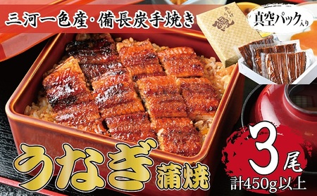 うなぎ 三河一色産 備長炭手焼き 蒲焼 うなぎ【蒲焼3尾】