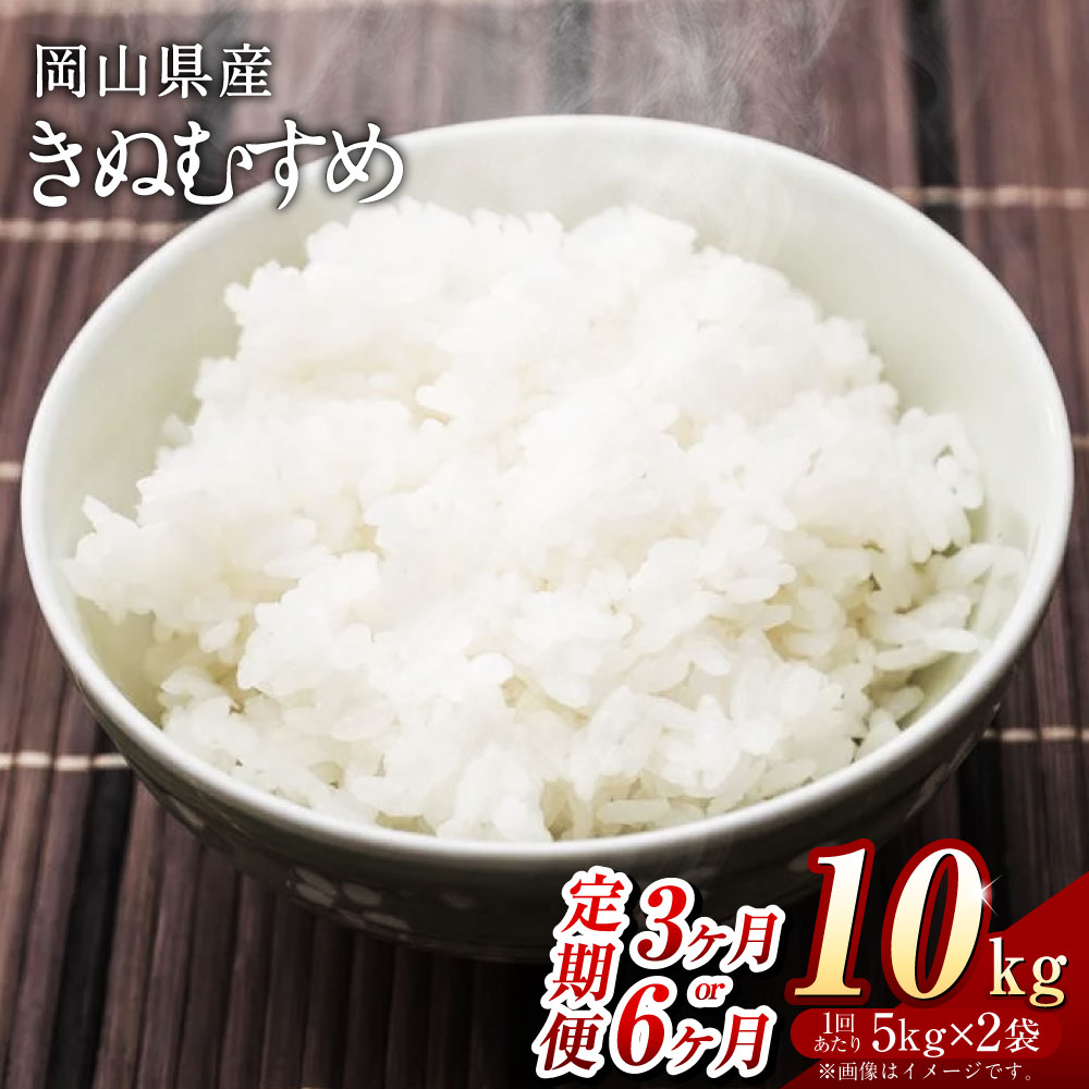 【ふるさと納税】【選べる定期便】きぬむすめ 10kg（5kg×2袋） 定期便 3ヶ月 6ヵ月 計30kg 計60kg 岡山県産 米 お米 白米 ライス ブランド米 銘柄米 ご飯 おにぎり お弁当 主食 食卓 和食 日本食 もちもち ツヤ 旨み 特A 3回 6回 お届け