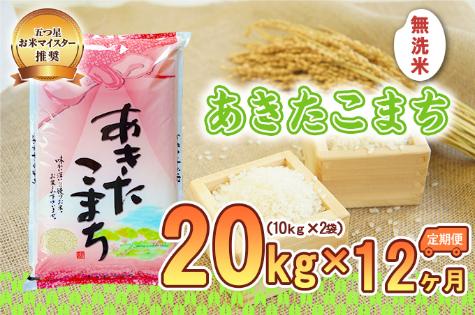 米 定期便 12ヶ月 あきたこまち 無洗米 20kg(5kg×4) お米 精米 白米 こめ コメ おこめ ごはん お米マイスター 推奨 ブランド米 常温 国産 岩手県 岩手 盛岡市産 定期 お楽しみ 12回